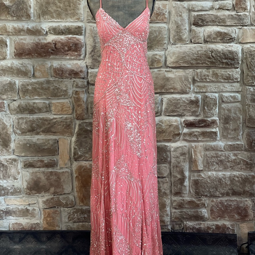 NWT- Adrianna Papell Coral Sequin Gown, Size 14